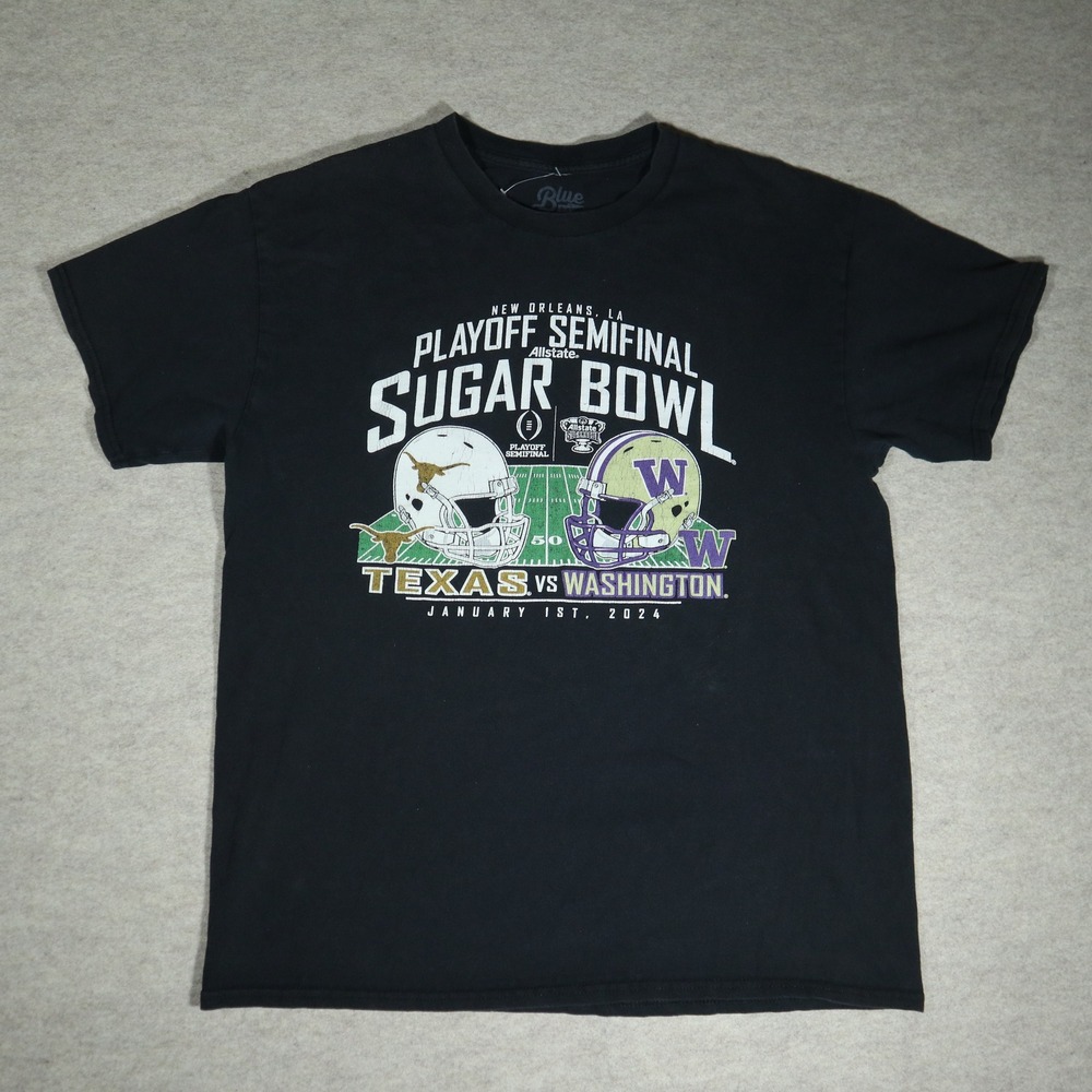 Blue 84 Sugar Bowl 2024 Texas vs Washington Mens T-Shirt Large Black Cotton Tee